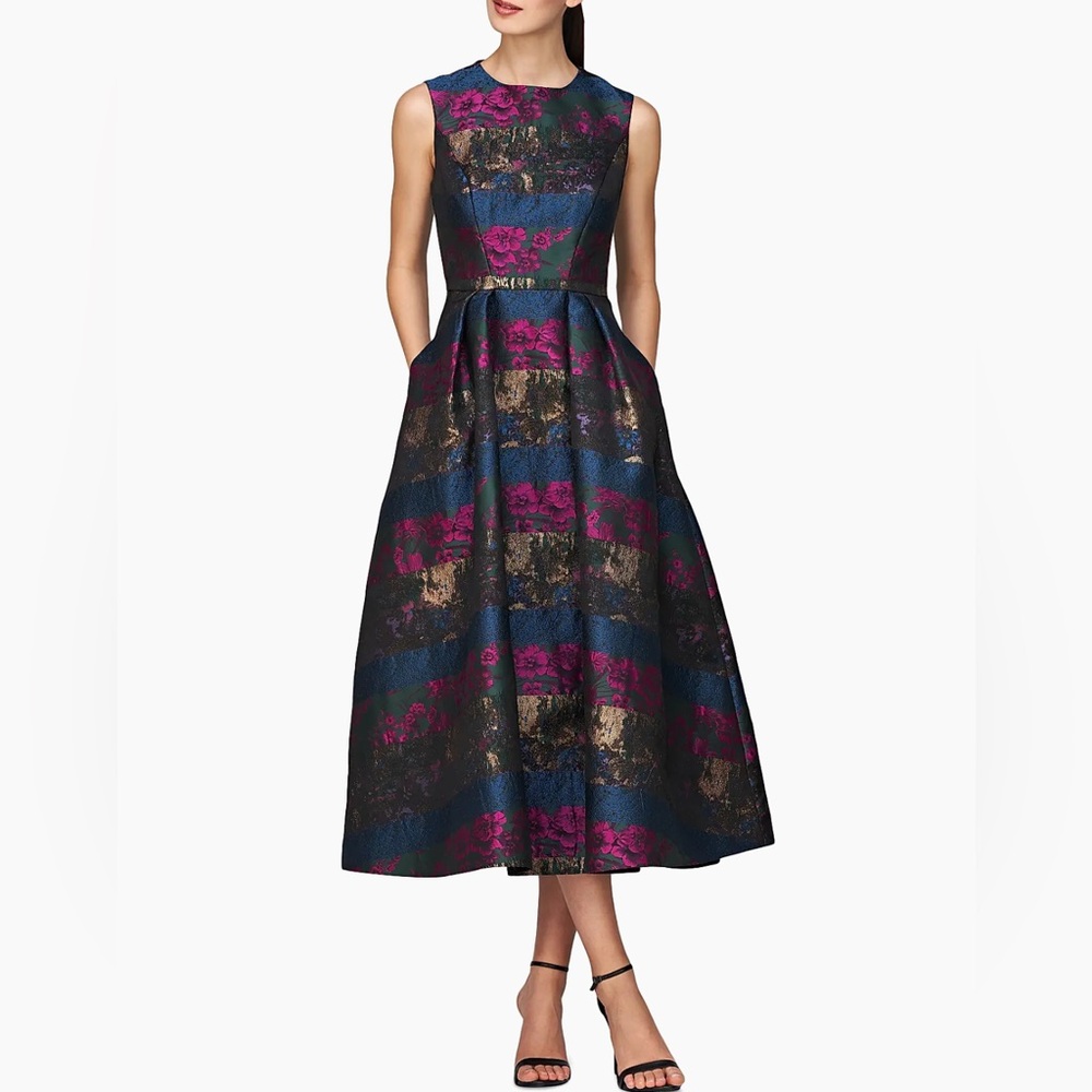 NEW Kay Unger Faye Painterly Jacquard Cocktail Dress - Picture 2 of 15